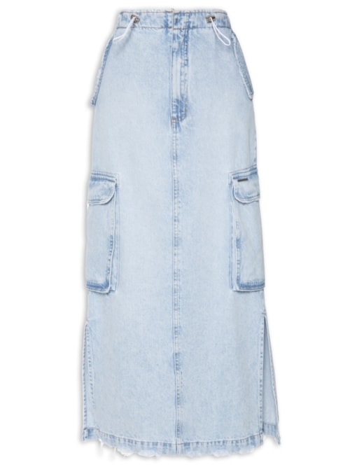 Saia Cargo Midi Jeans - Azul