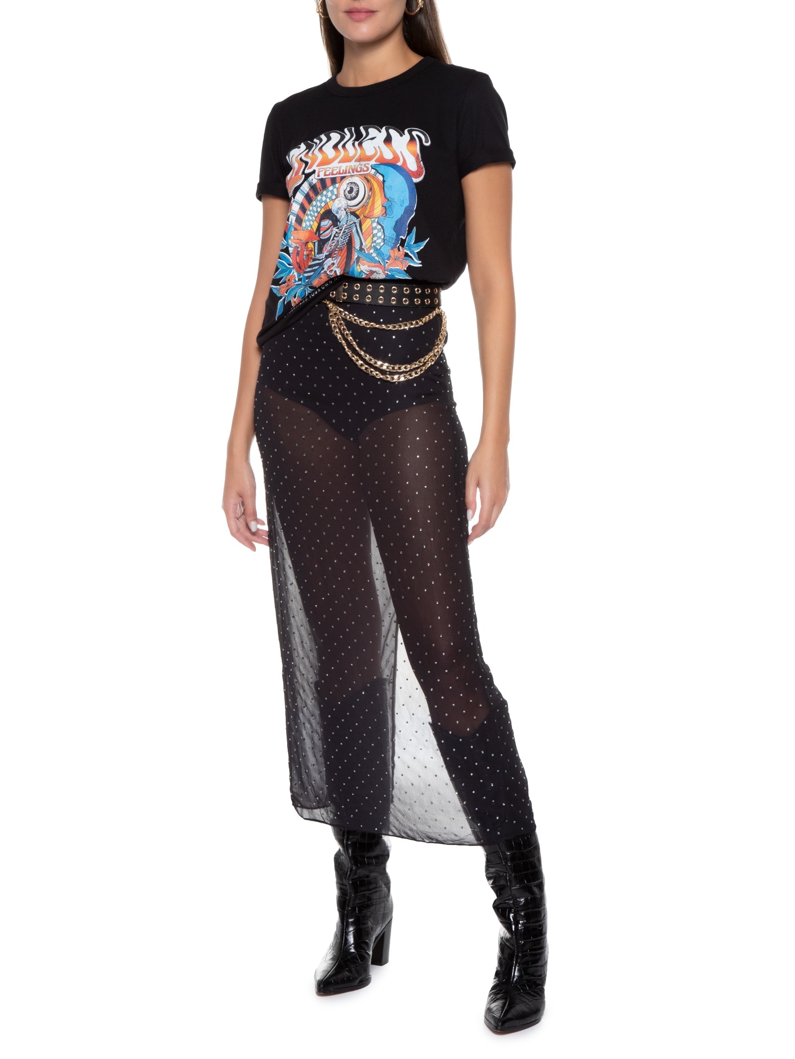 Saia Com Aplicação Preto Colcci