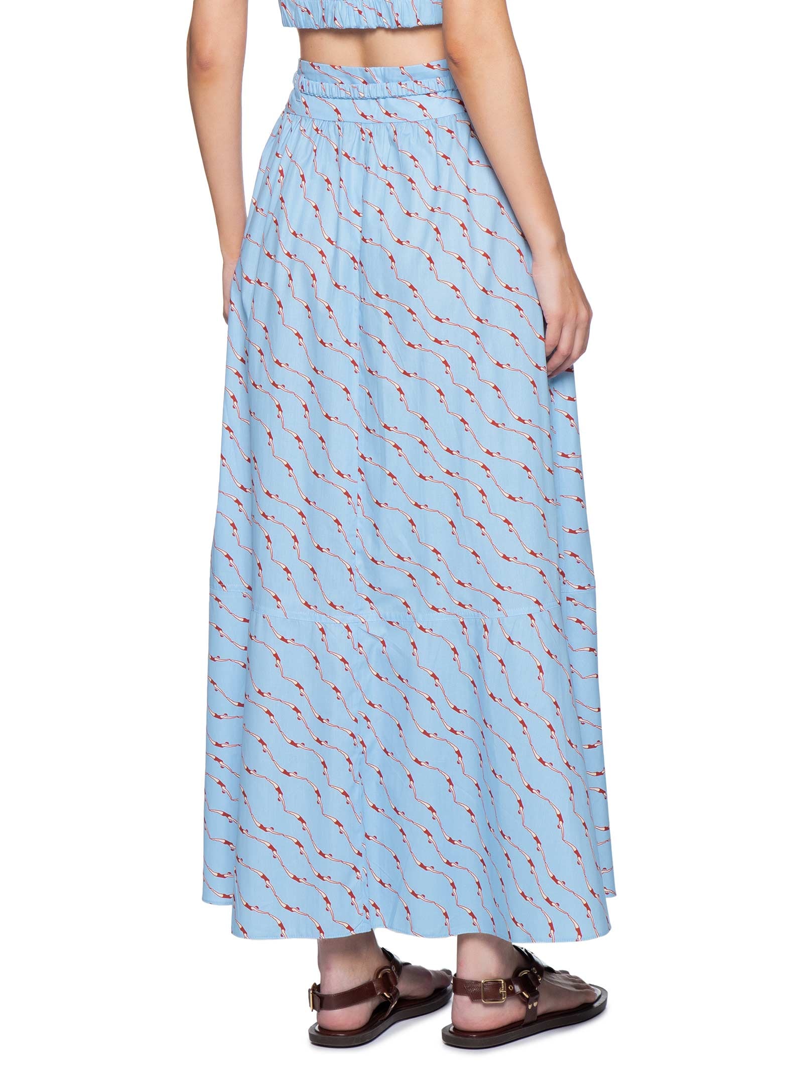 Saia Com Cinto Estampa Nadadoras Azul Dress To