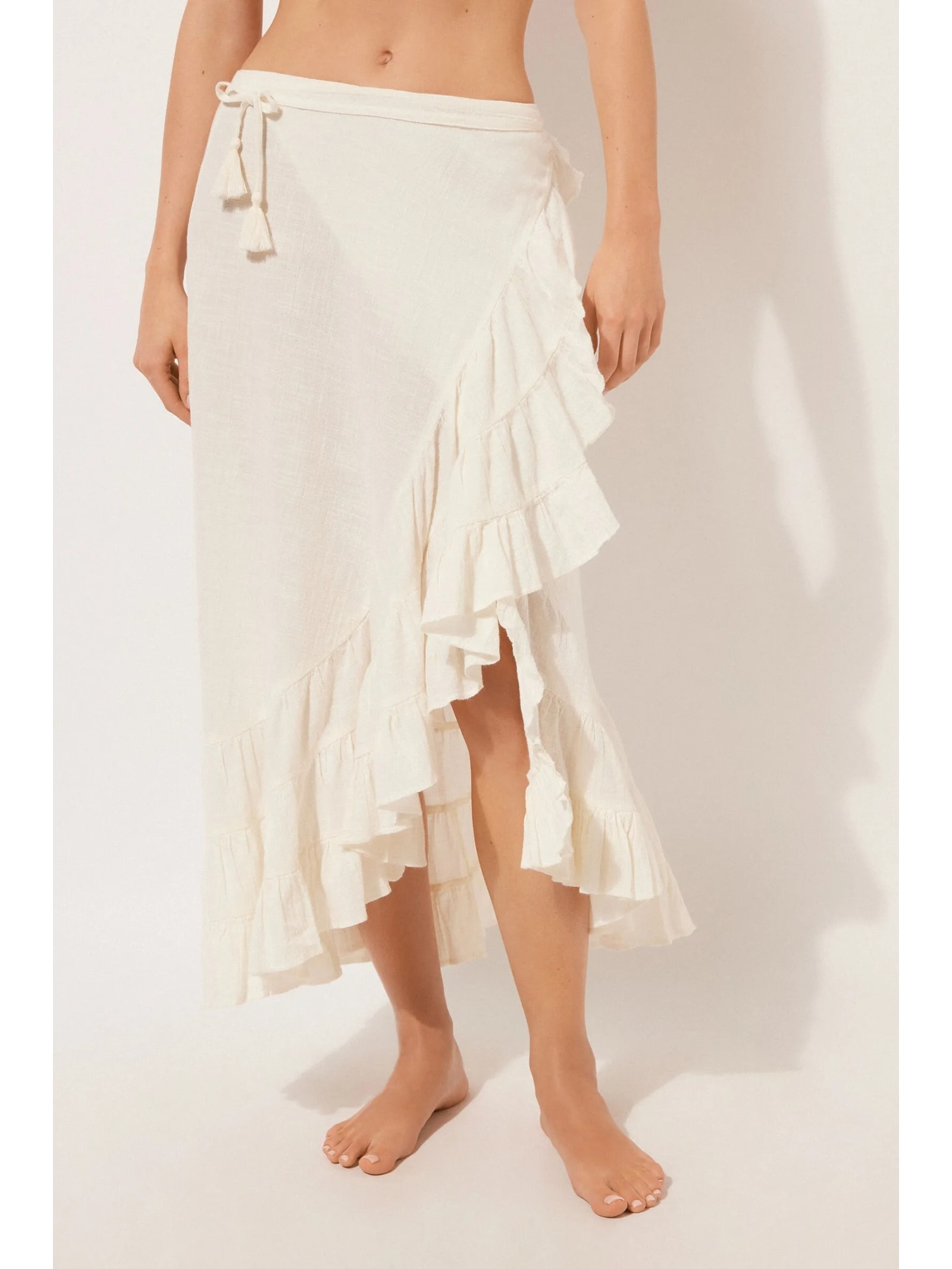 Saia Comprida Com Babados Off-White Calzedonia