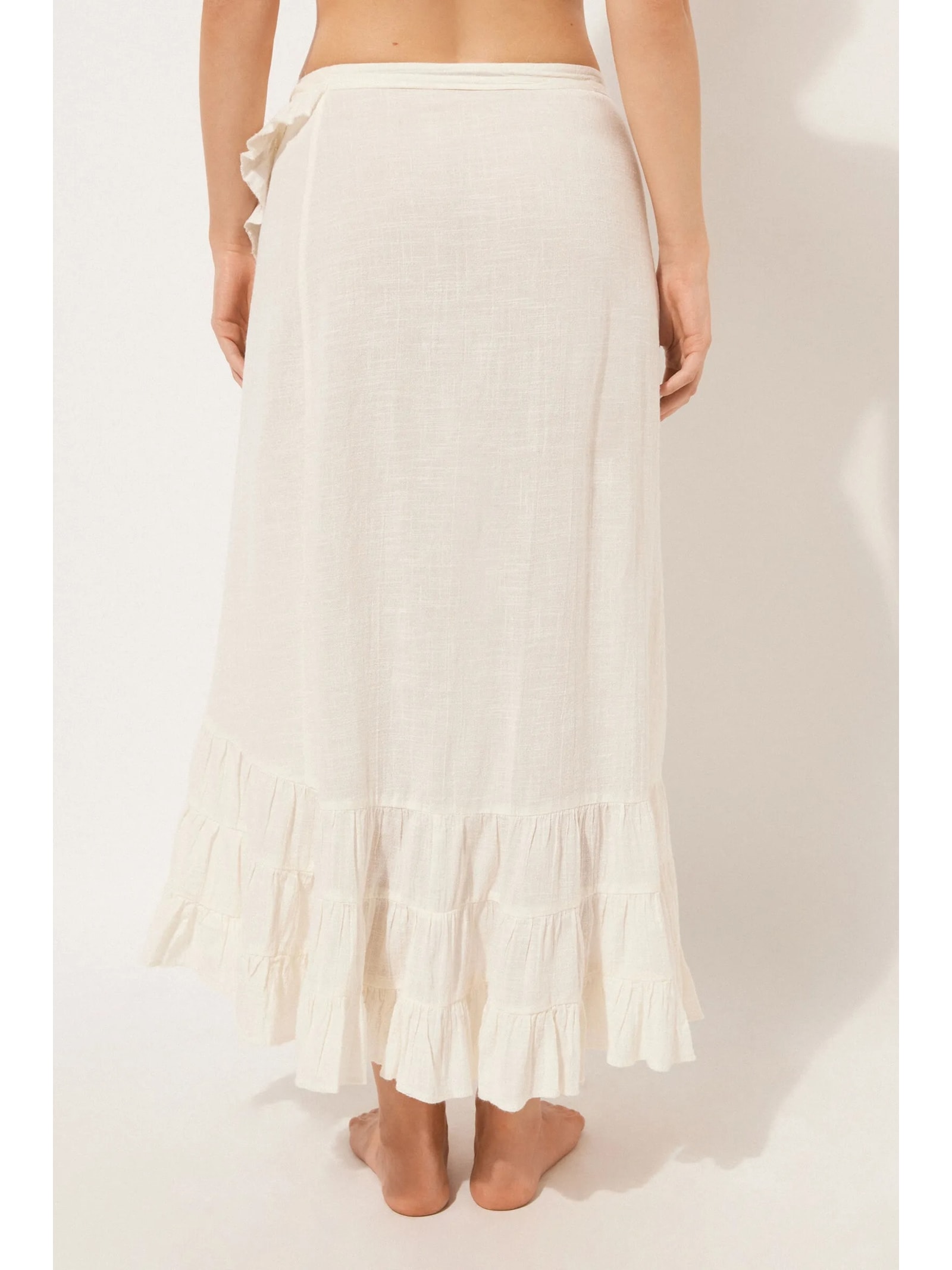 Saia Comprida Com Babados Off-White Calzedonia