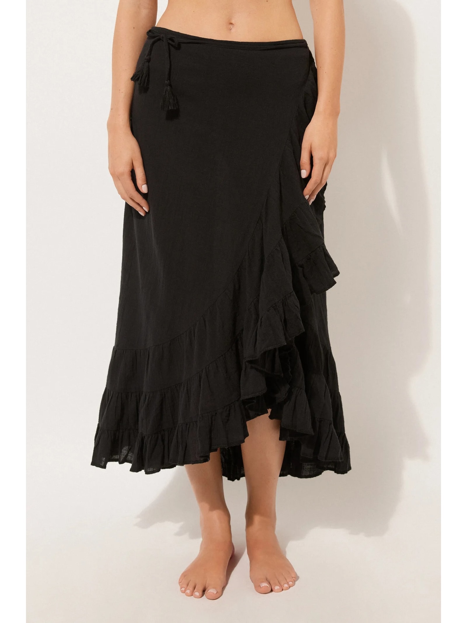 Saia Comprida Com Babados Preto Calzedonia