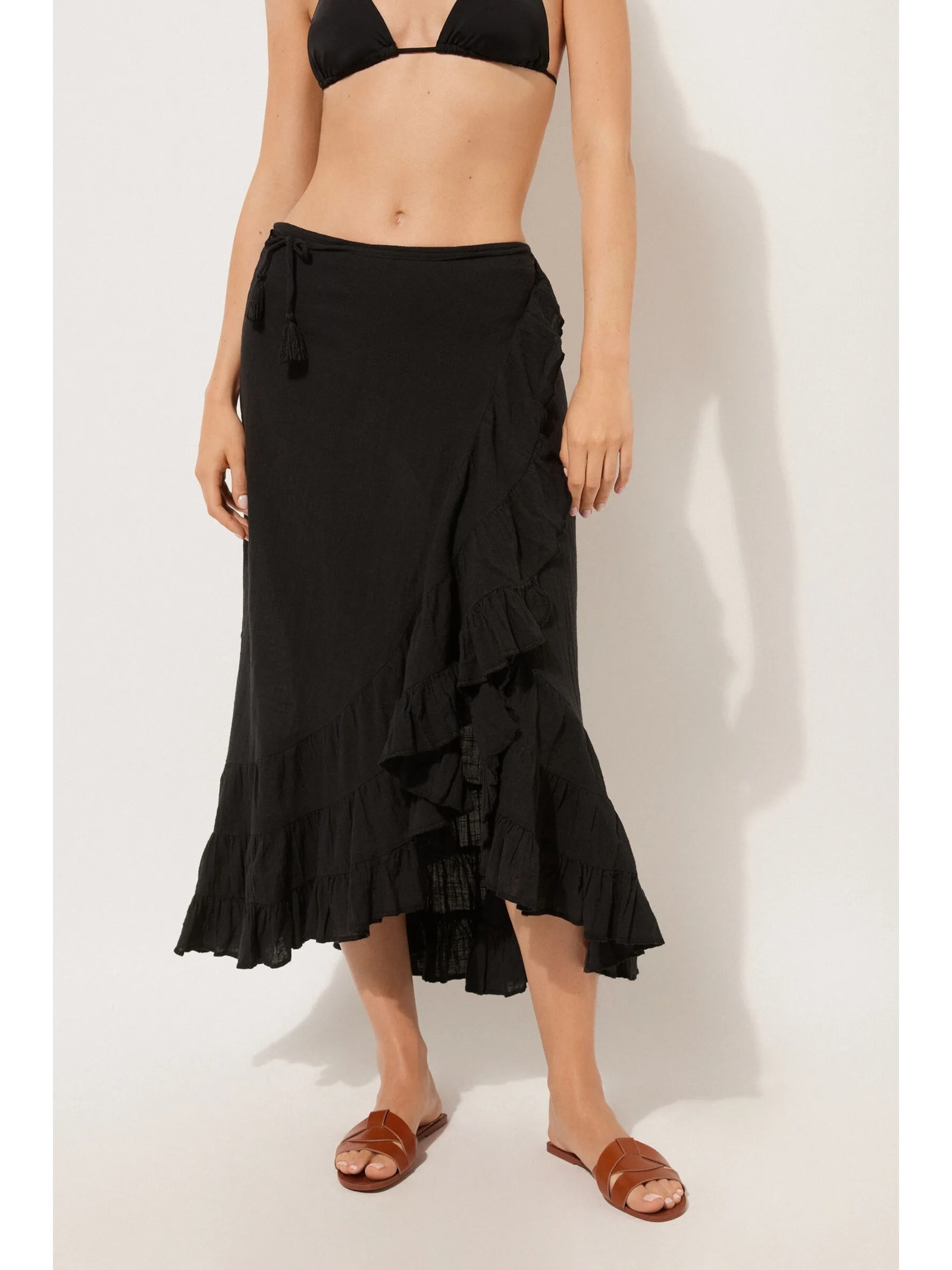 Saia Comprida Com Babados Preto Calzedonia