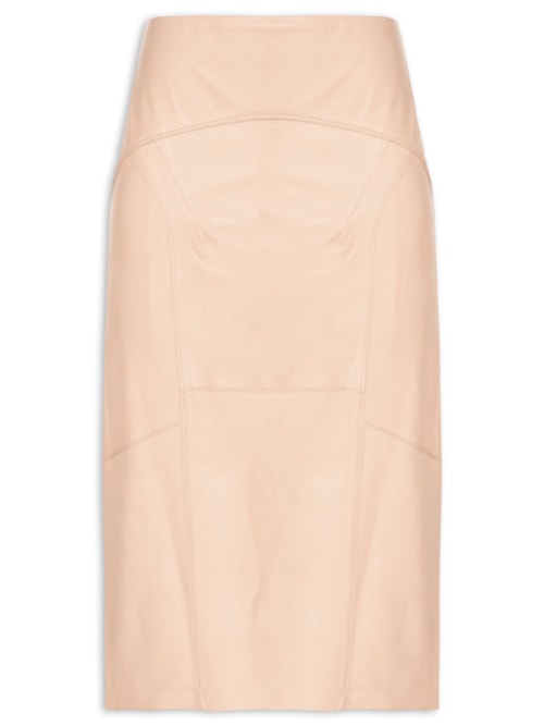 Saia Couro Midi Recortes Pespontos – Rosa