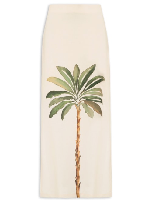 Saia Cropped Linho Estampa Tropicana – Bege