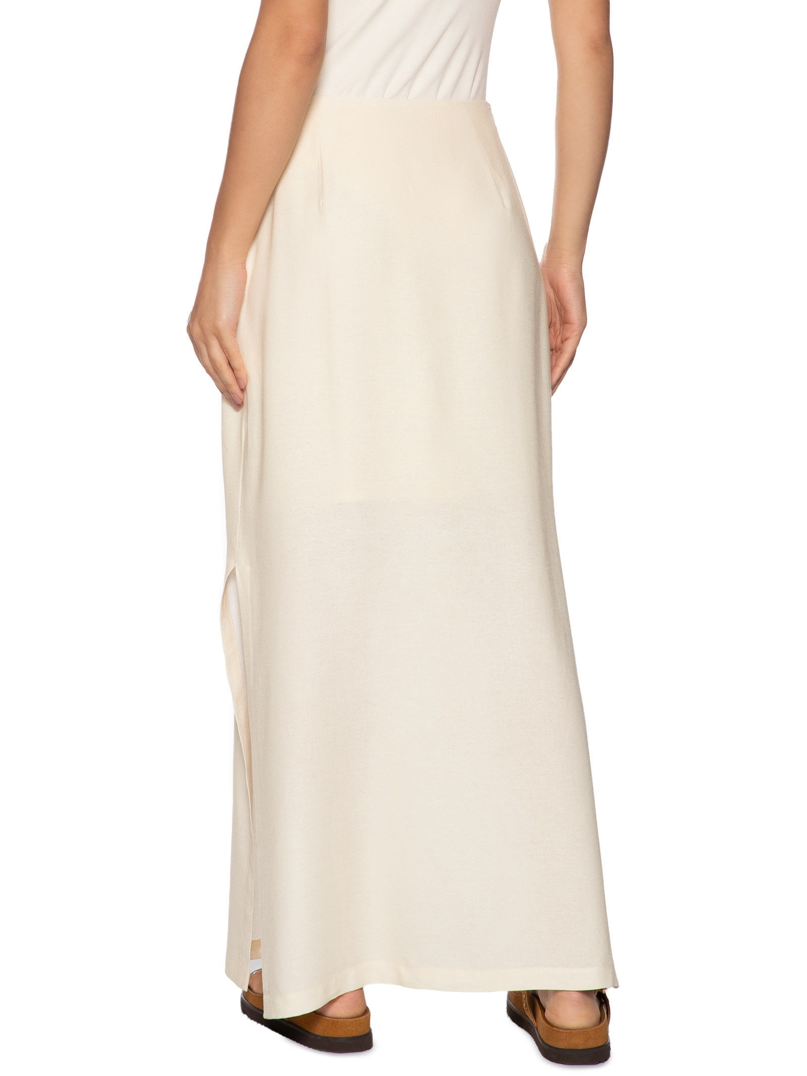 Saia Cropped Linho Estampa Tropicana Bege  Dress To