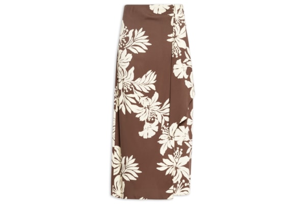 Saia Cropped Pareô Estampa Bela Flor - Marrom