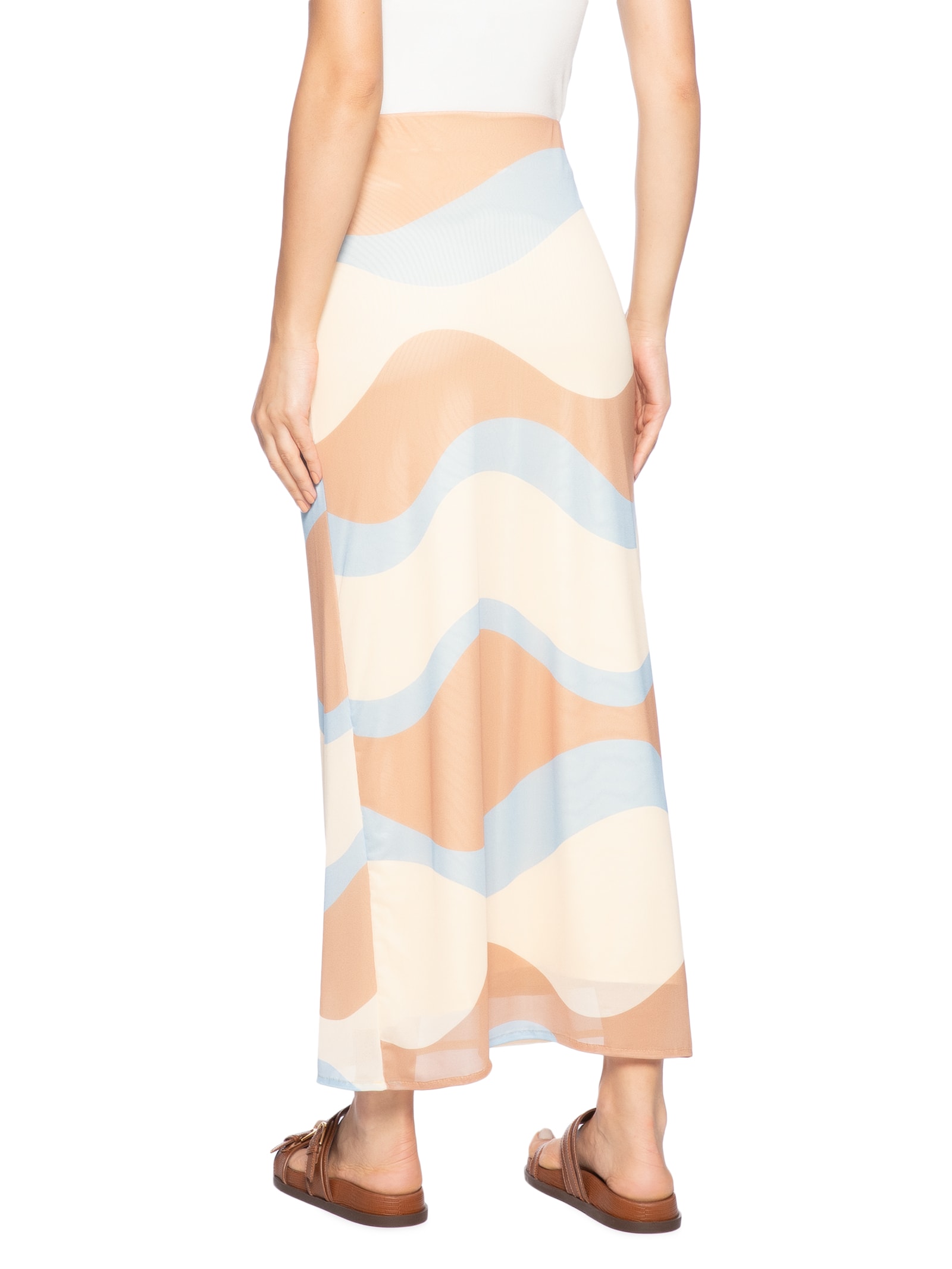 Saia Cropped Tule Estampa Oceano Bege Dress To