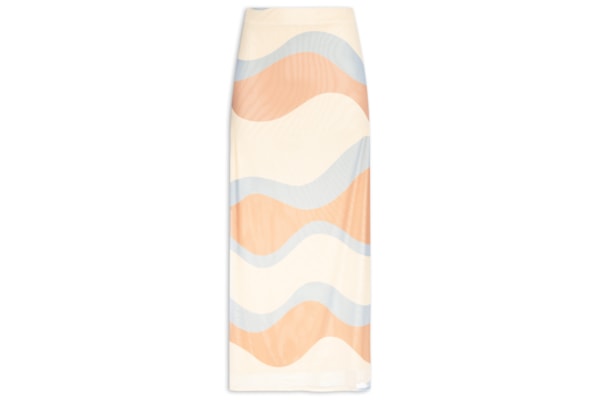 Saia Cropped Tule Estampa Oceano - Bege