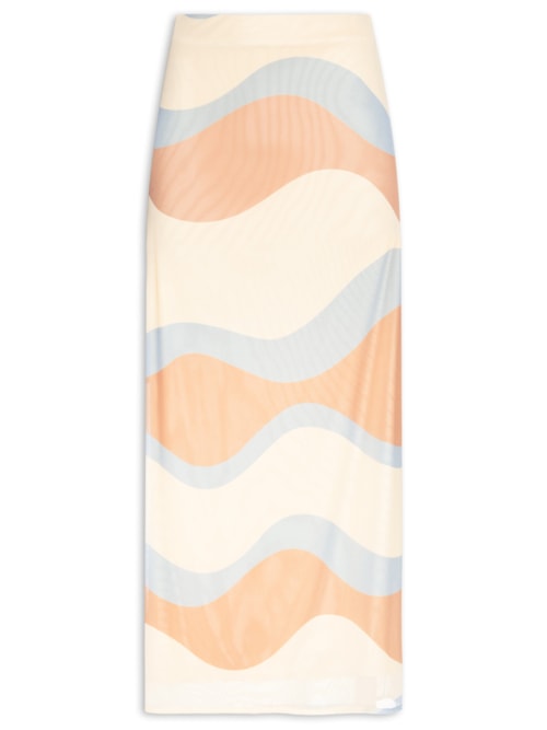 Saia Cropped Tule Estampa Oceano – Bege