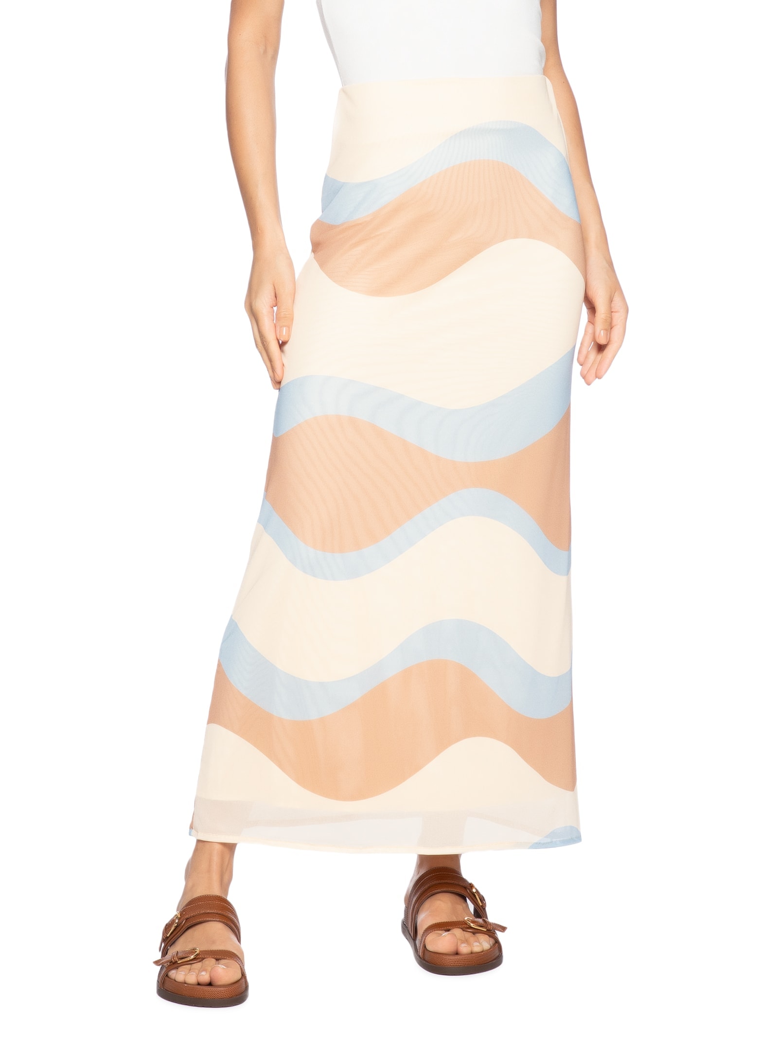 Saia Cropped Tule Estampa Oceano Bege Dress To