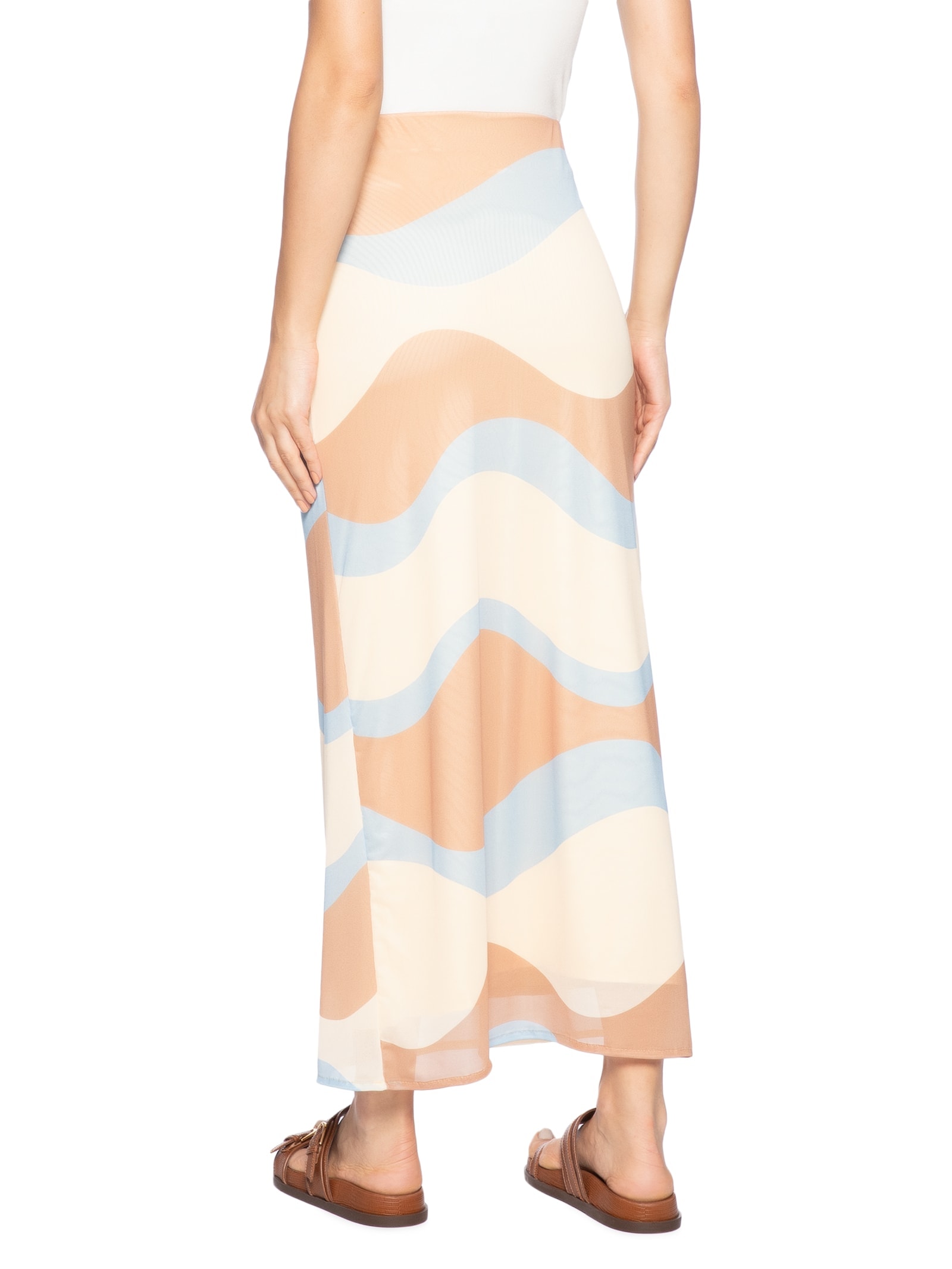 Saia Cropped Tule Estampa Oceano Bege Dress To