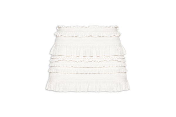 Saia Curta Babados Textura - Branco