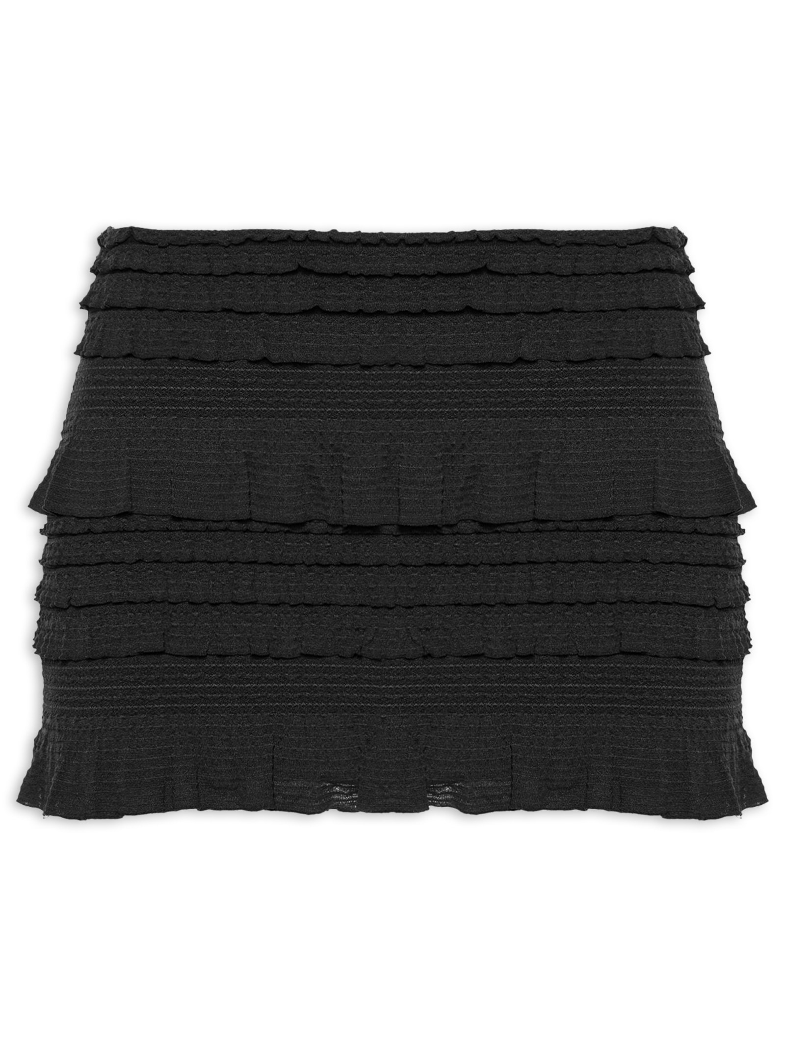 Saia Curta Babados Textura Preto Farm Praia