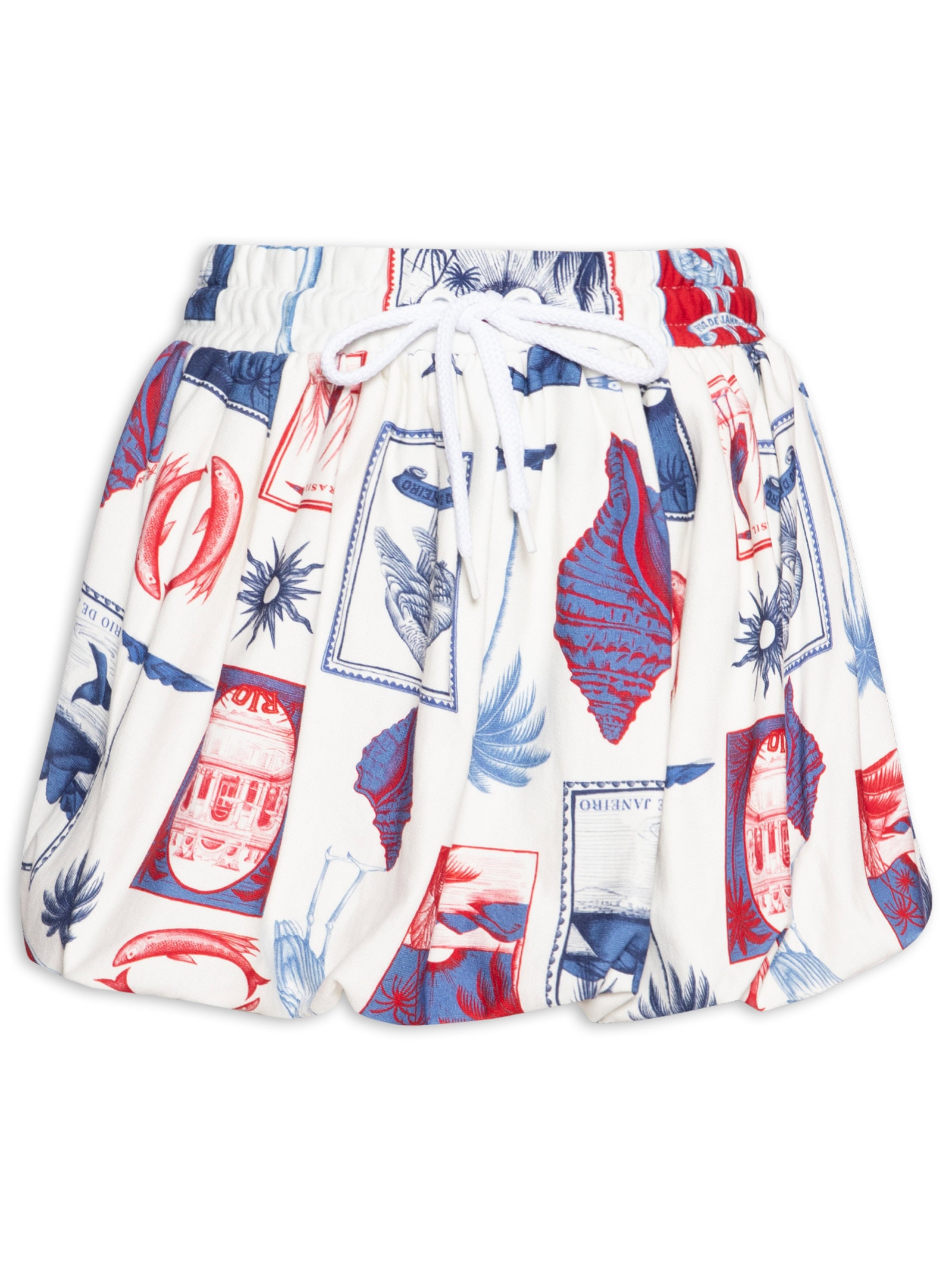 Saia Curta Balonê Moletom Tropical Vinta Branco Farm