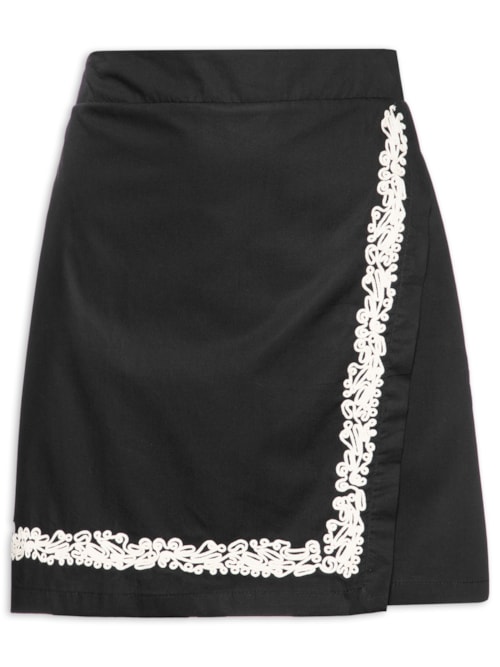 Saia Curta Bordado Cadarço – Preto