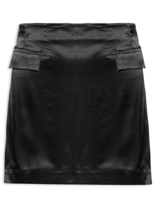 Saia Curta Cetim Bolsos Laterais – Preto