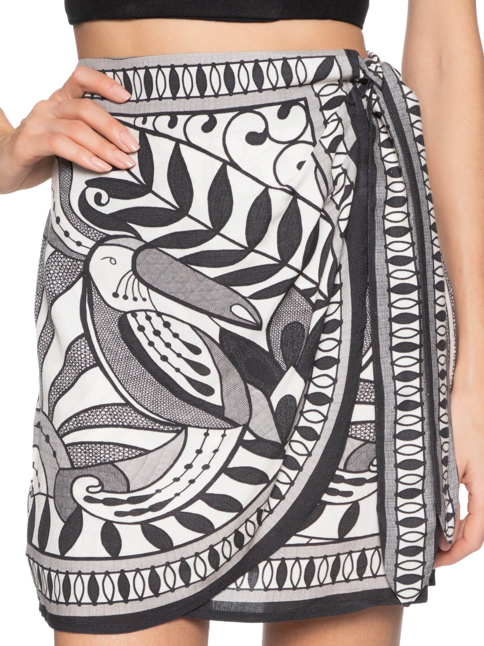 Saia Curta Pareô Rendeira Farm Preto1