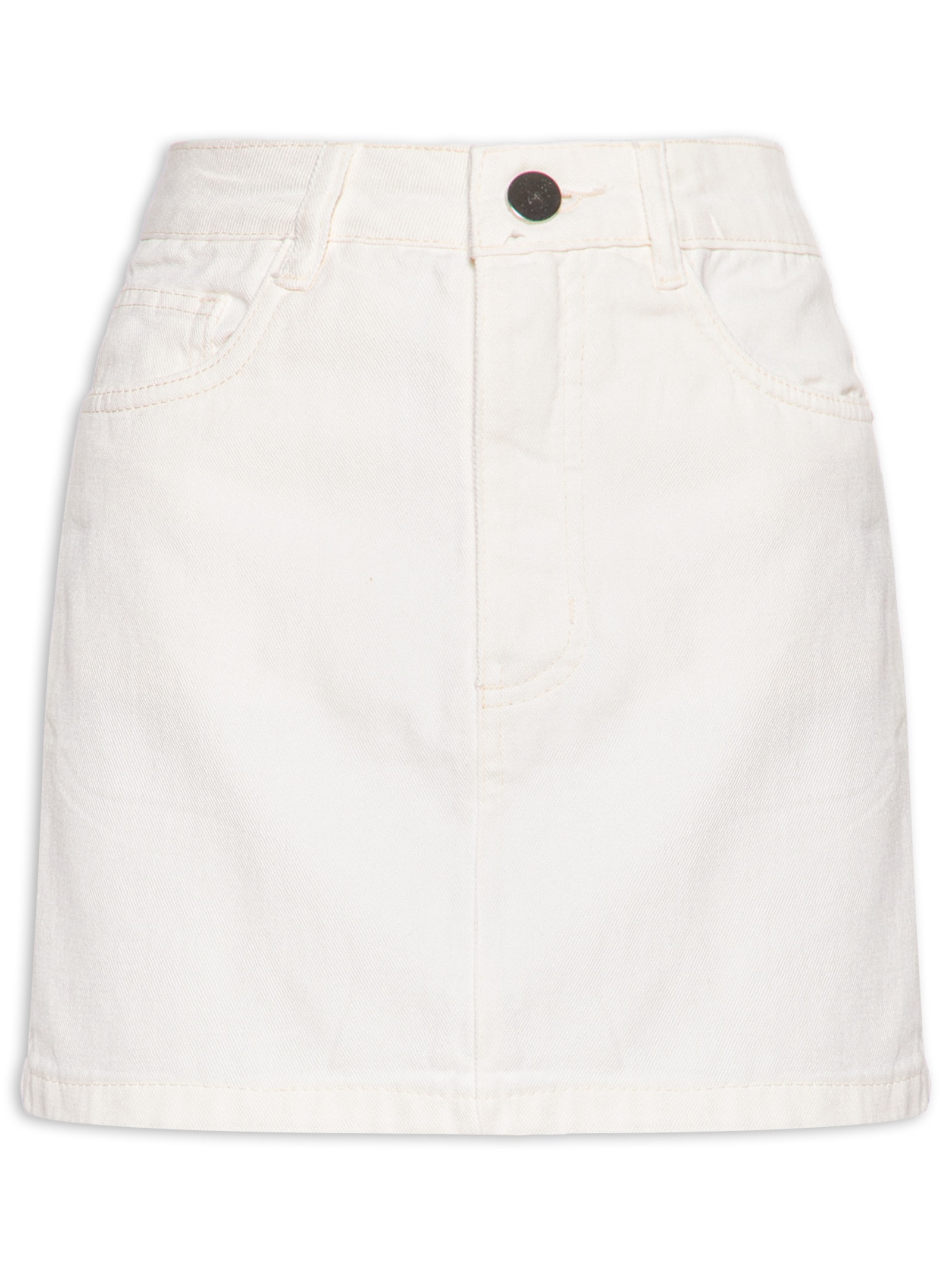 Saia Curta Reta Jeans Off White Basiq