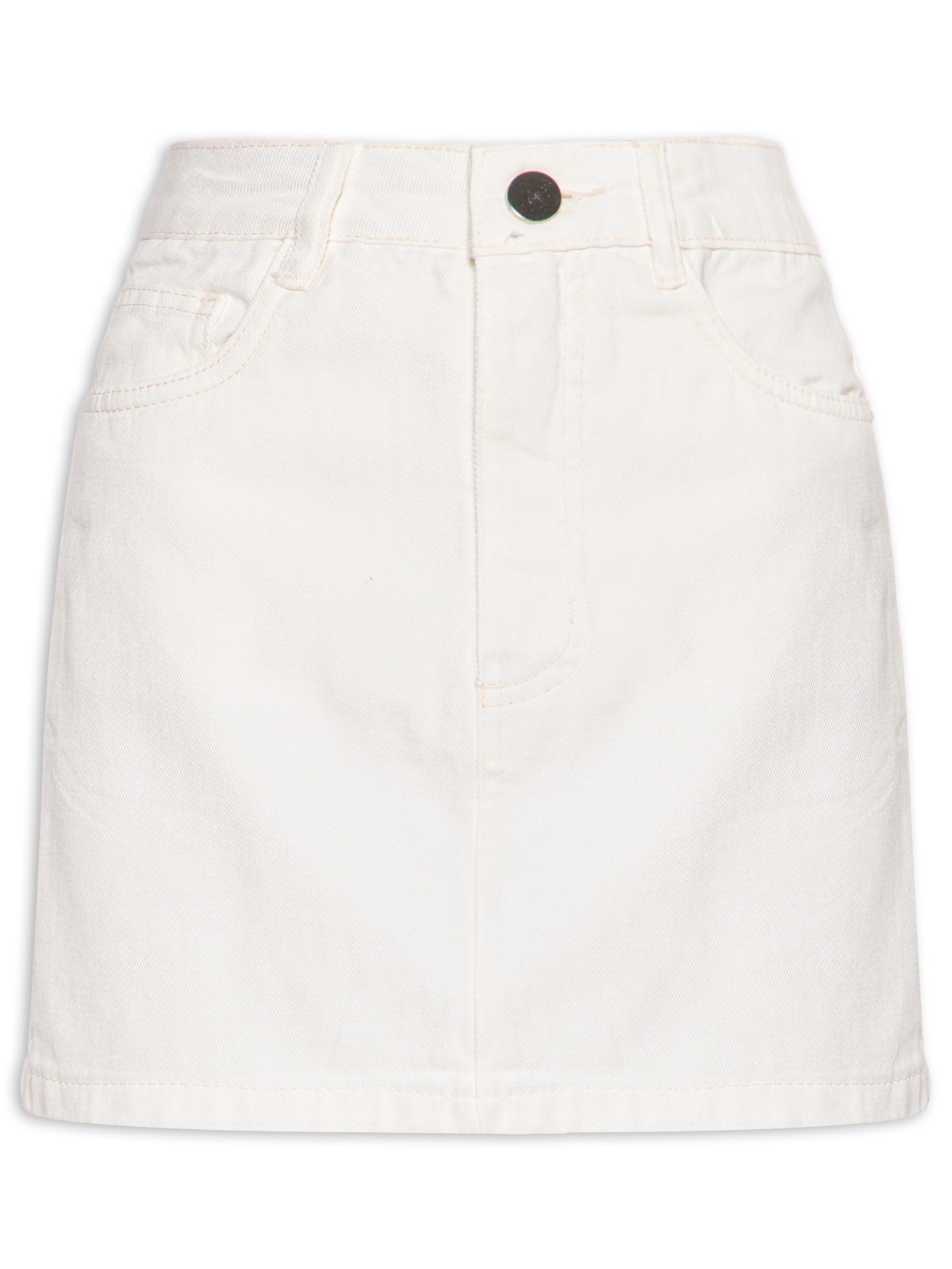Saia Curta Reta Jeans Off White Basiq