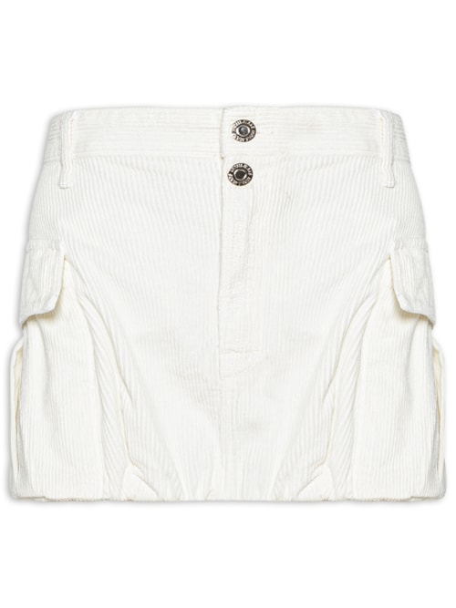 Saia Curta Sarja Pregas Na Barra Cotelê- Branco