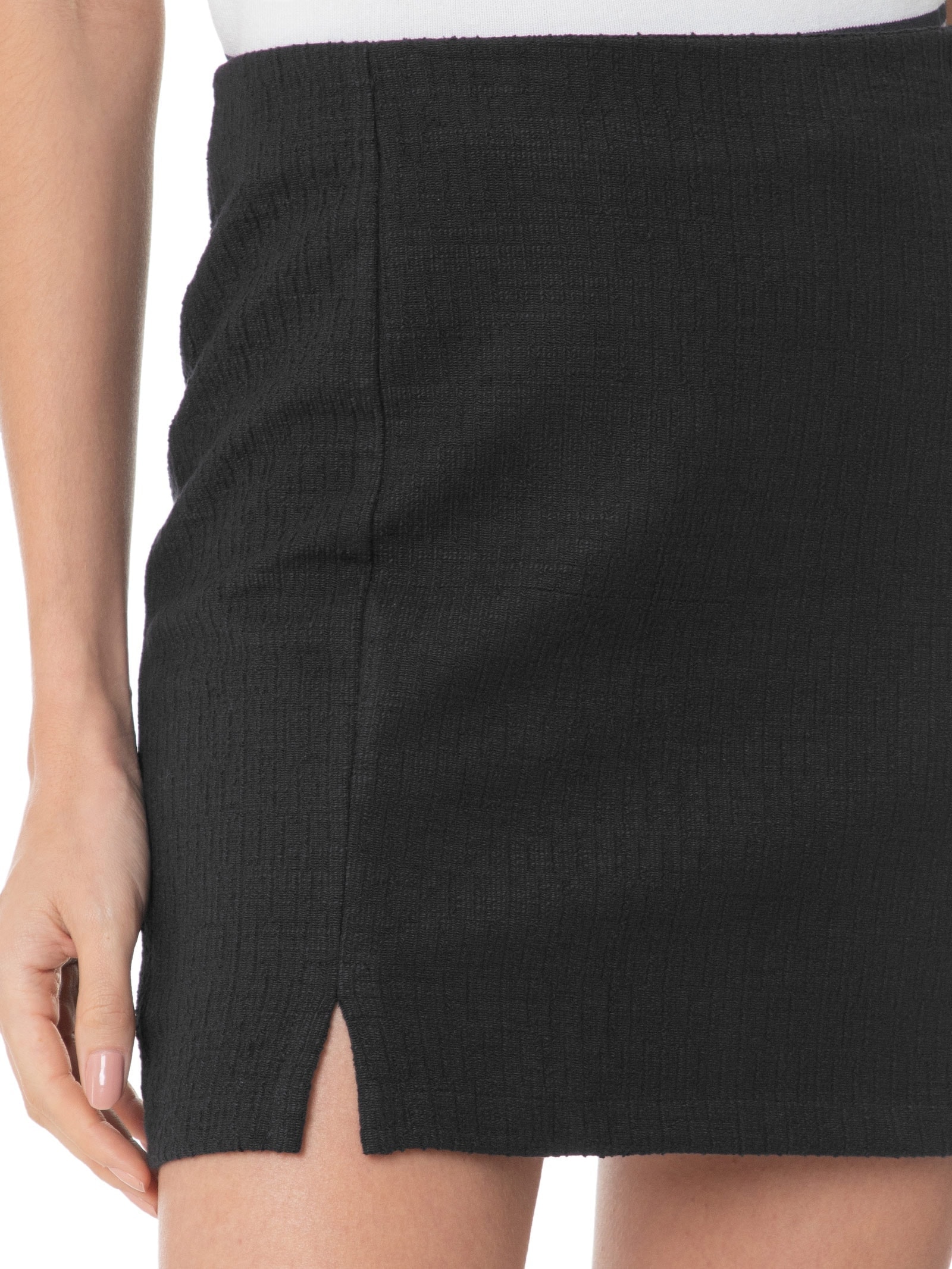 Saia Curta Tweed Com Fenda Preto Basiq
