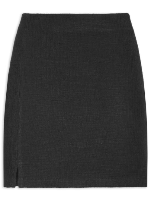 Saia Curta Tweed Com Fenda – Preto
