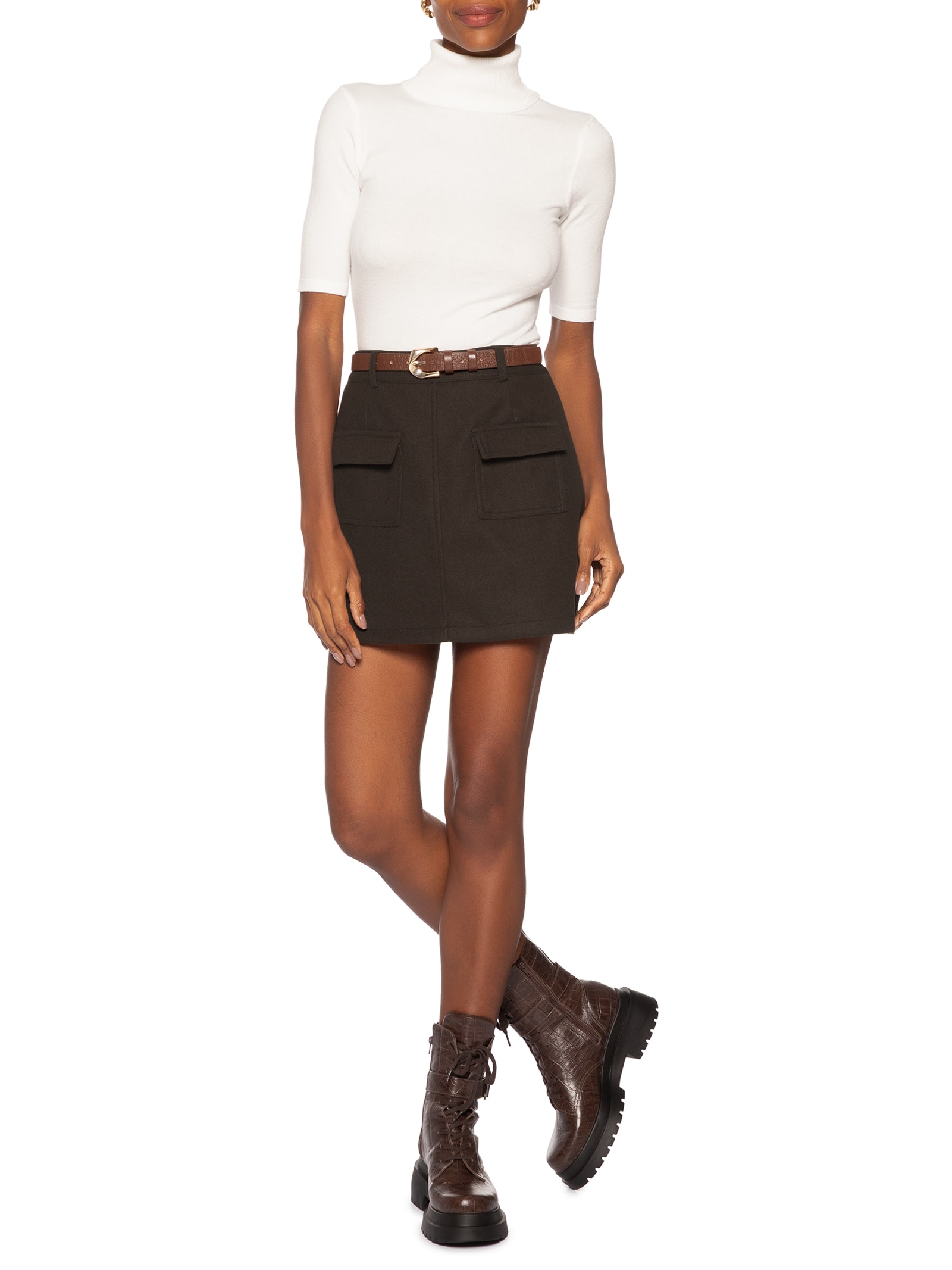 Saia Curta Utilitária Marrom Basiq