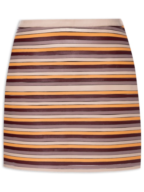 Saia De Couro Curta Listras Horizontais – Bege