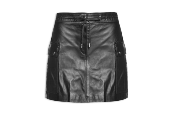 Saia de Couro Detalhe Cós – Preto