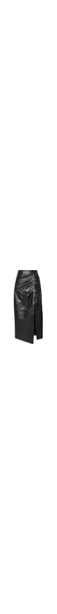 Saia De Couro Midi Assimetrica Com Drapeado - Preto