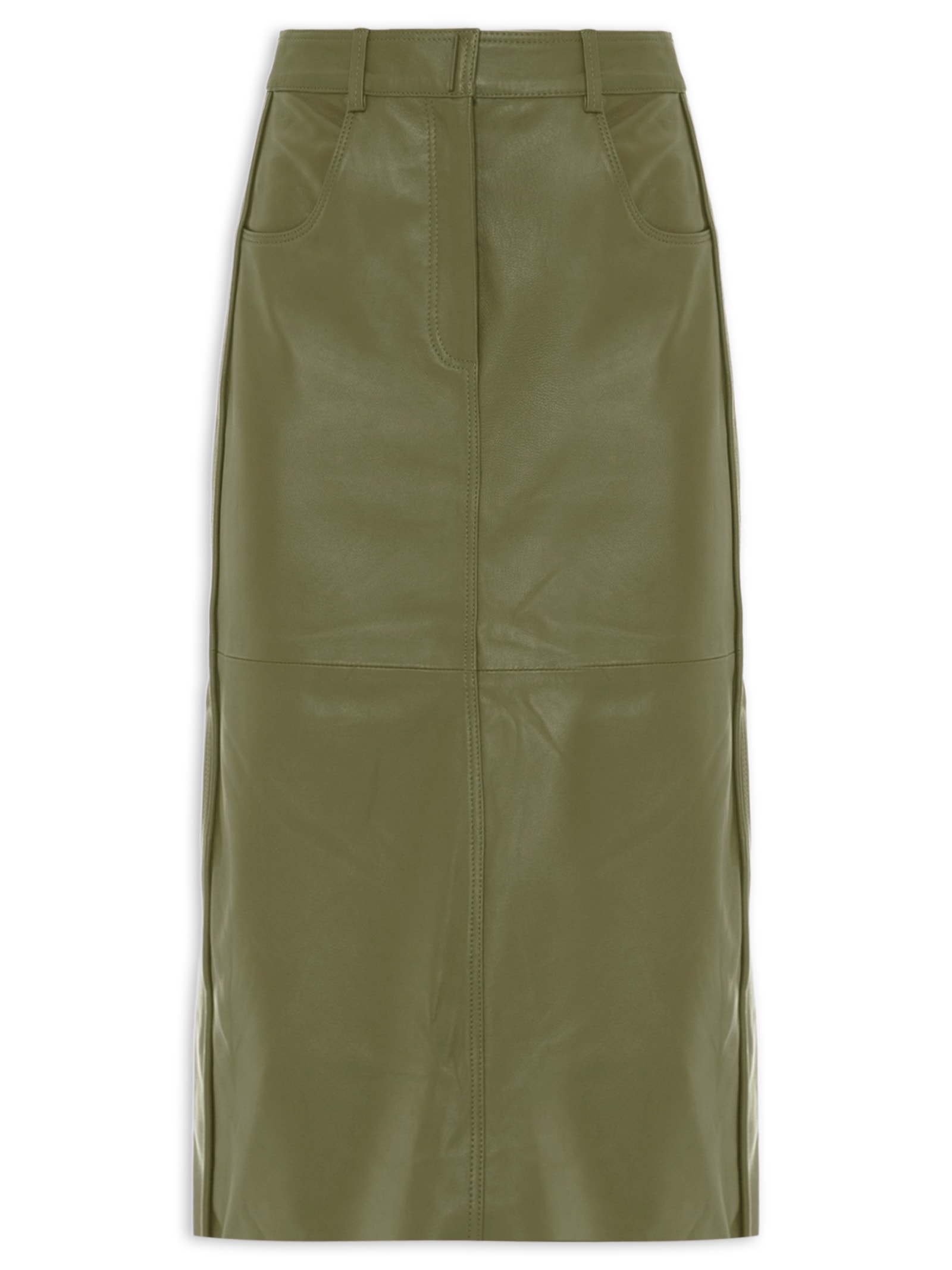 Saia De Couro Midi Botão Travessão Verde Animale