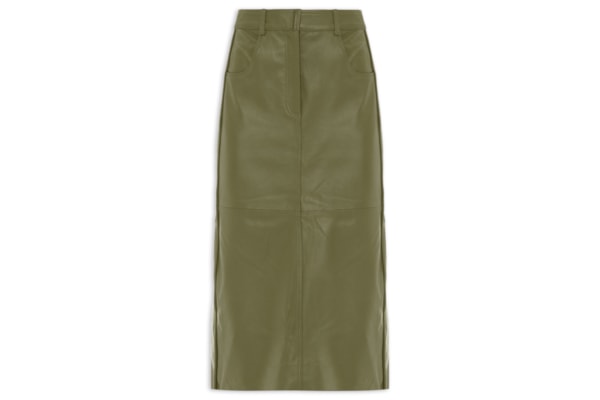Saia De Couro Midi Botão Travessão - Verde