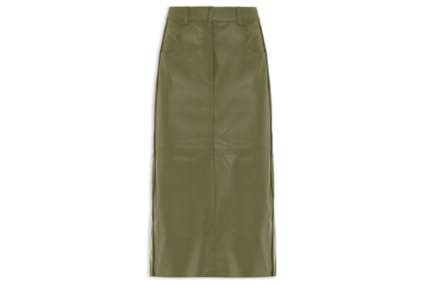 Saia De Couro Midi Botão Travessão - Verde