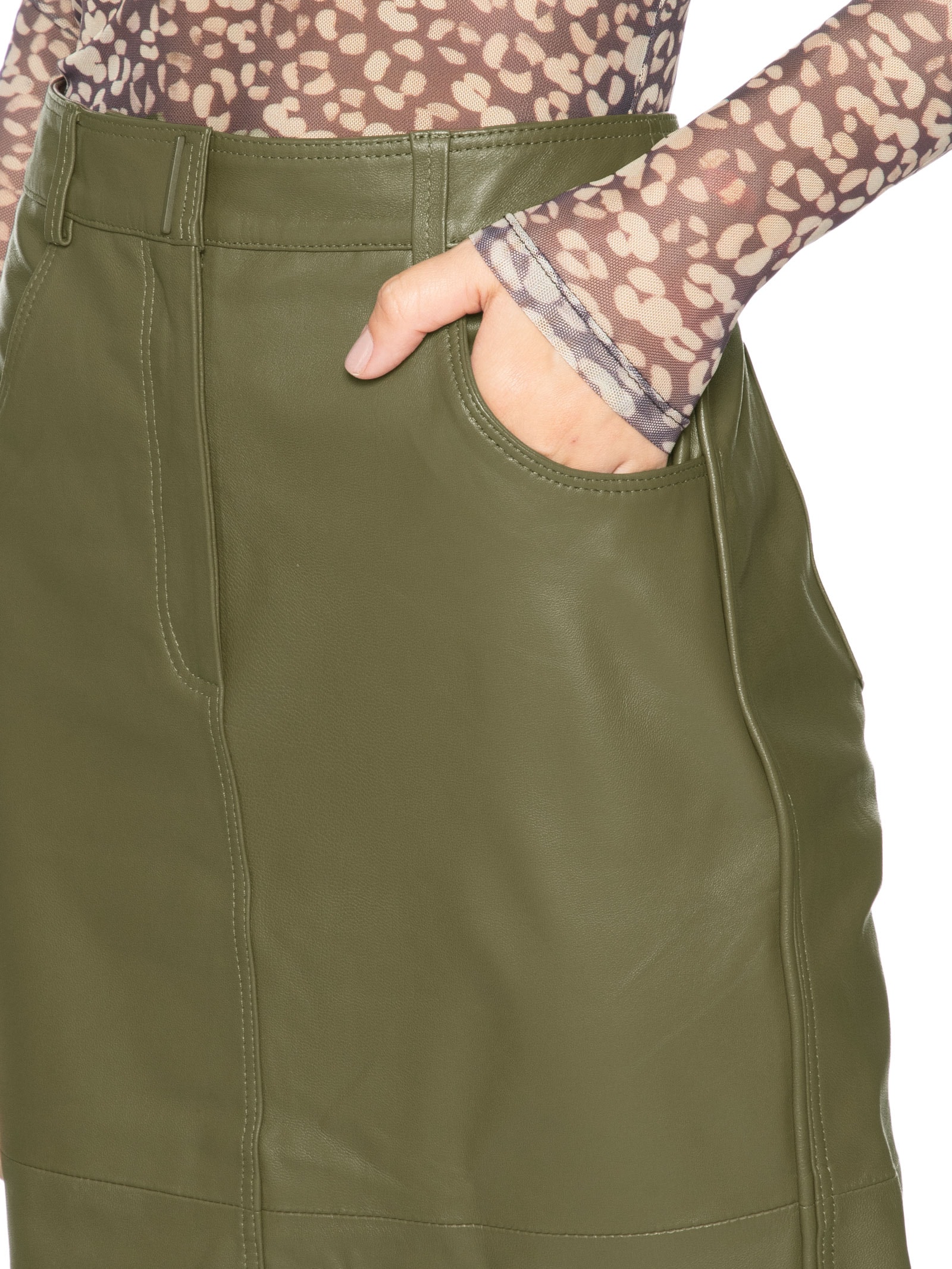 Saia De Couro Midi Botão Travessão Verde Animale