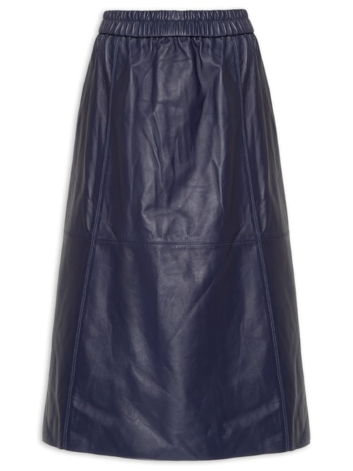 Saia De Couro Midi Cós Elástico – Azul