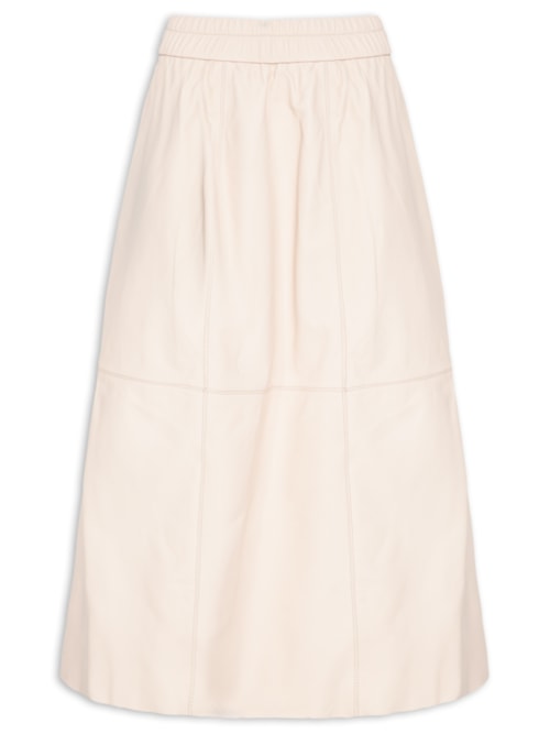 Saia De Couro Midi Cós Elástico – Bege