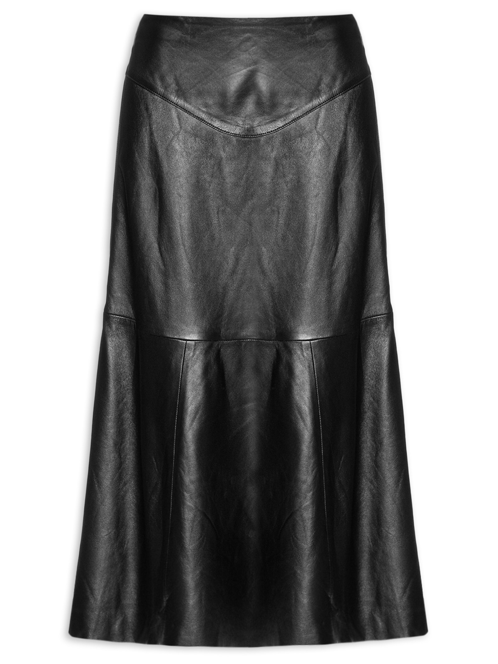 Saia De Couro Midi Recorte Cosert Preto Animale