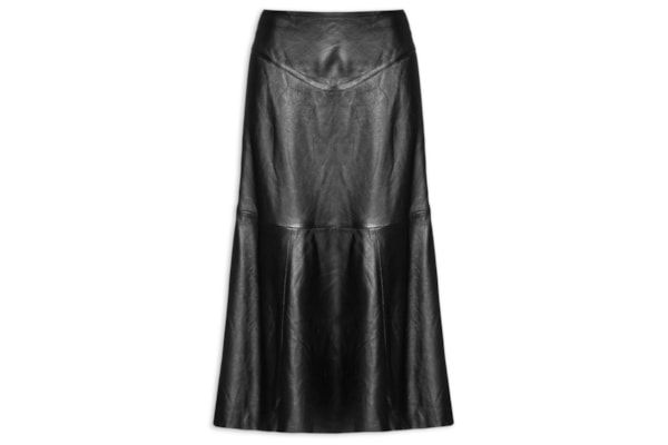 Saia De Couro Midi Recorte Cosert - Preto