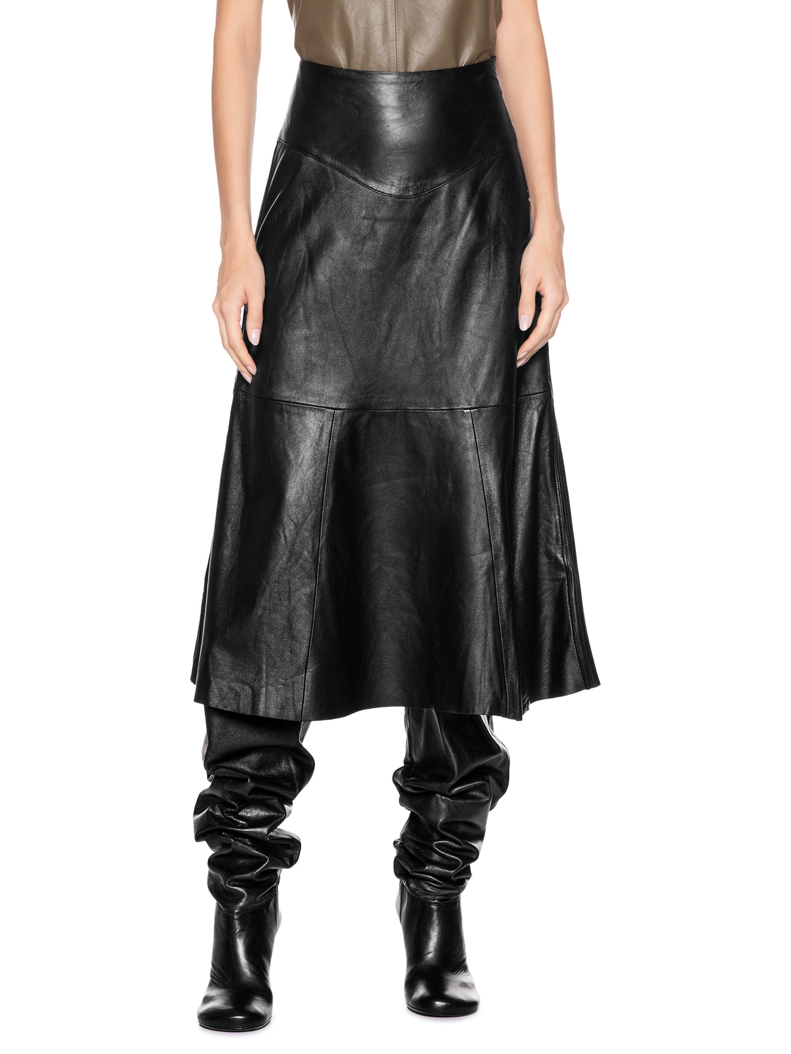 Saia De Couro Midi Recorte Cosert Preto Animale