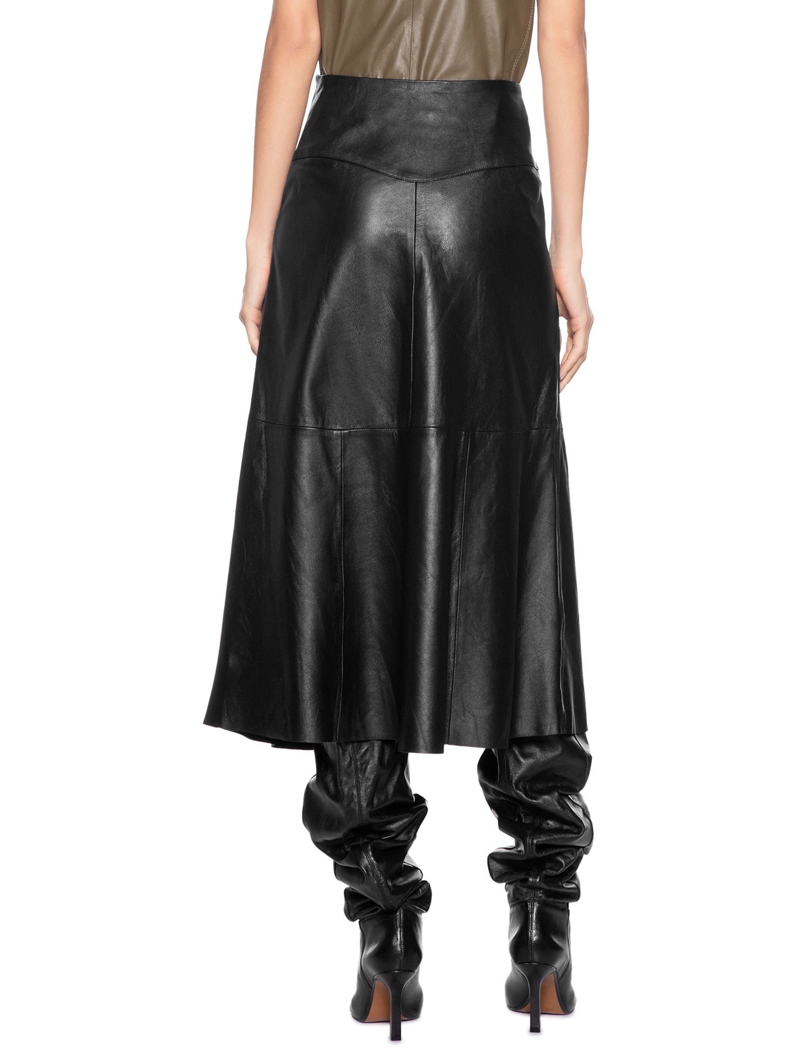 Saia De Couro Midi Recorte Cosert Preto Animale