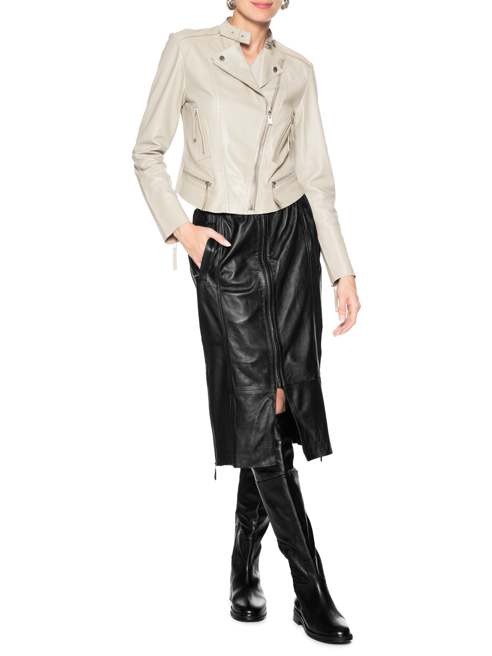 Saia De Couro Midi Sport Preto Animale