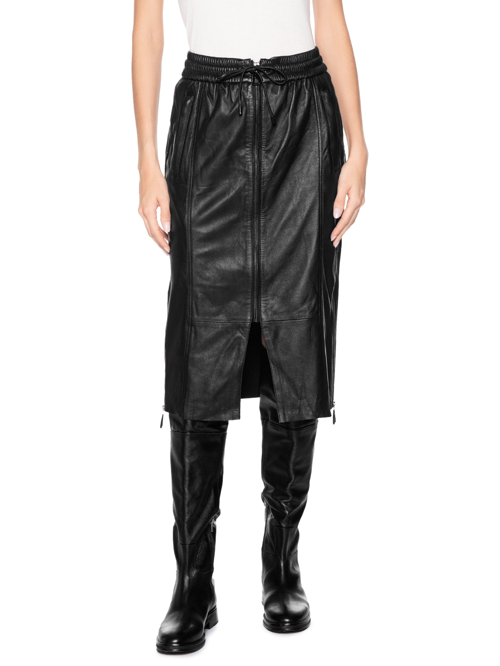 Saia De Couro Midi Sport Preto Animale