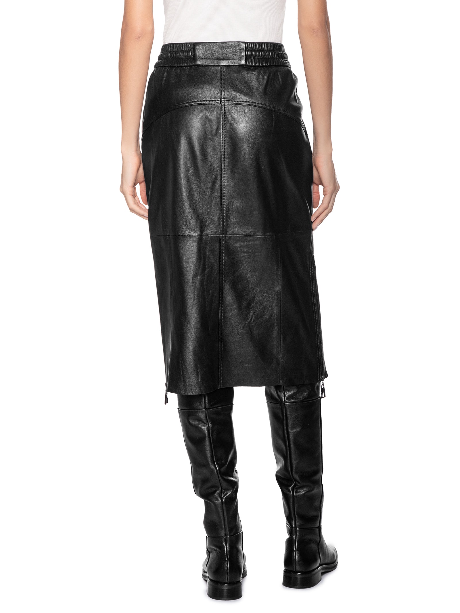 Saia De Couro Midi Sport Preto Animale