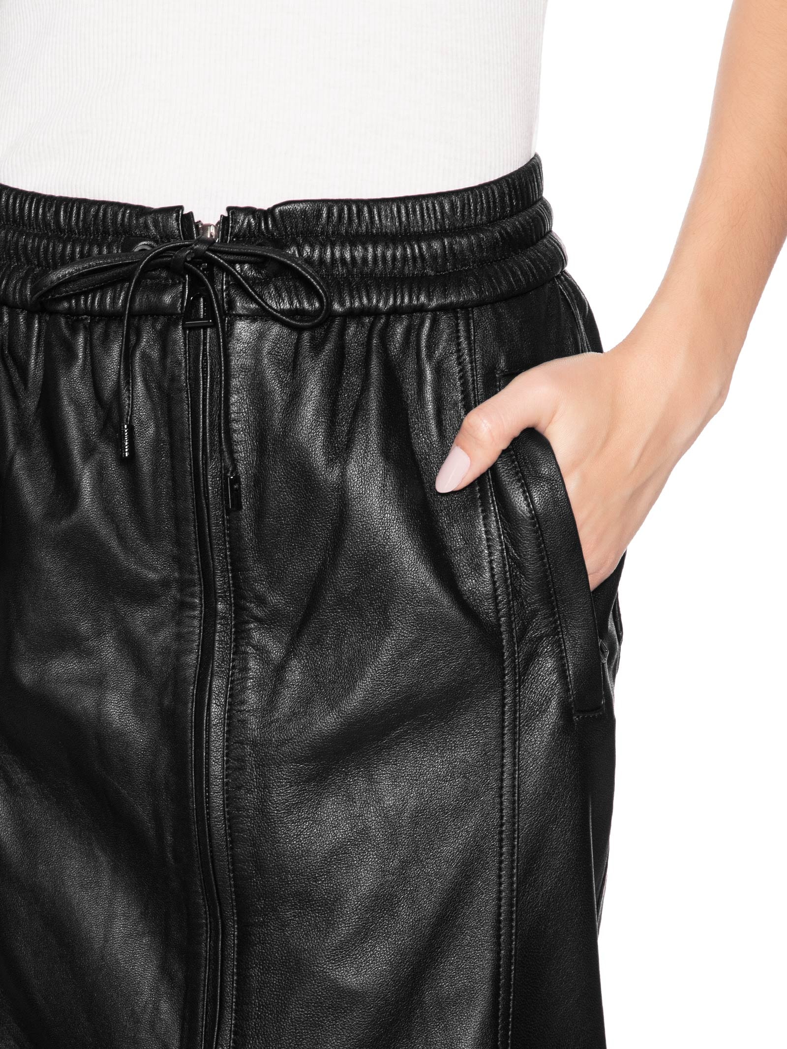 Saia De Couro Midi Sport Preto Animale