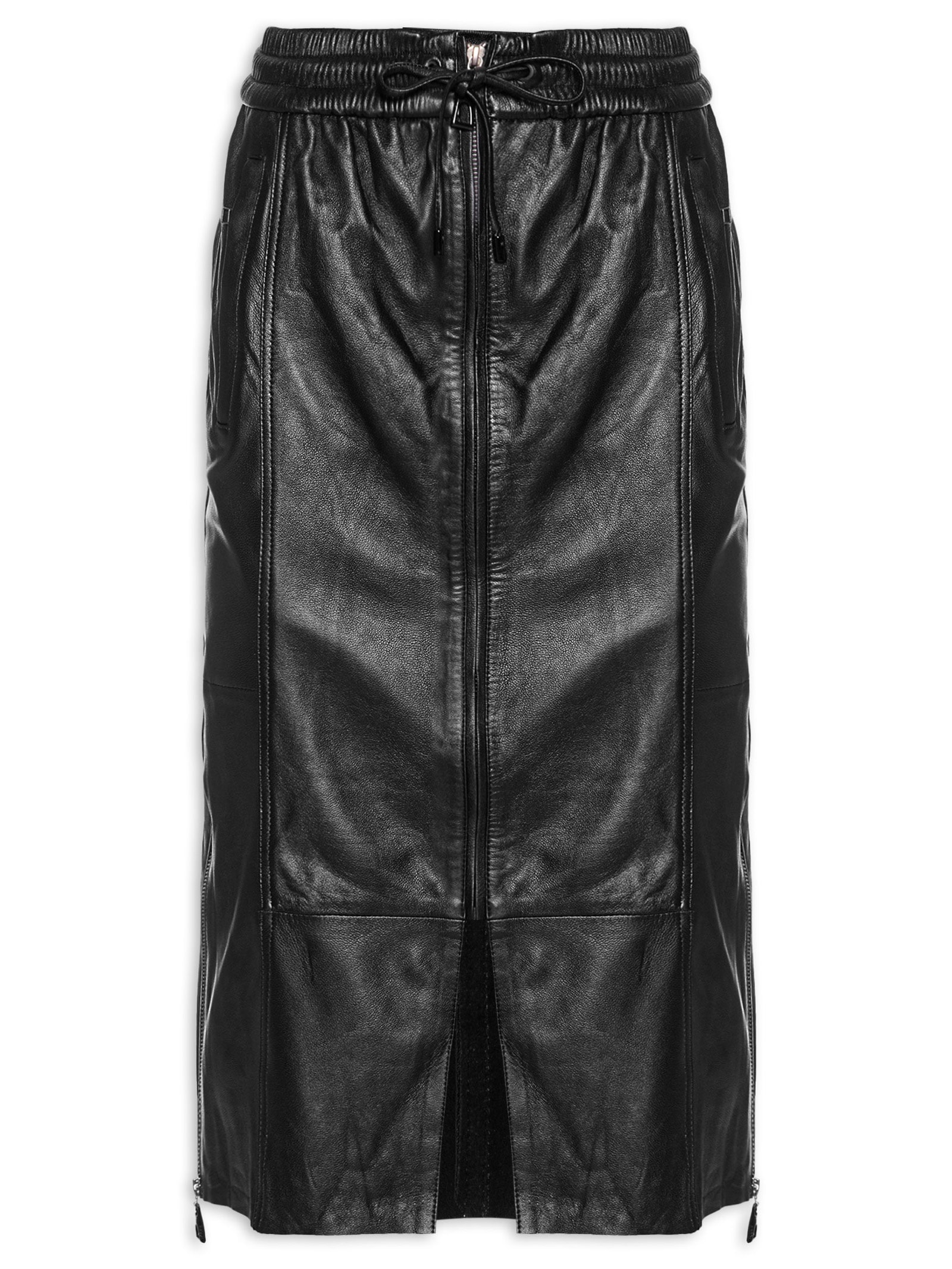Saia De Couro Midi Sport Preto Animale