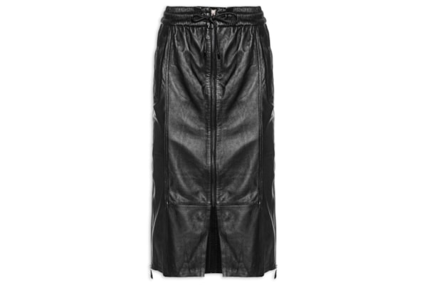 Saia De Couro Midi Sport - Preto