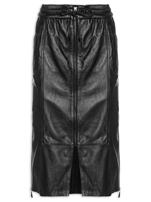 Saia De Couro Midi Sport - Preto