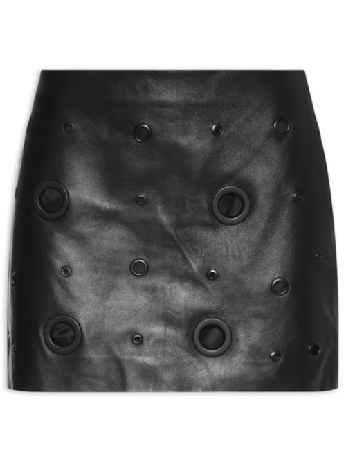 Saia De Couro Multi Ilhoses – Preto