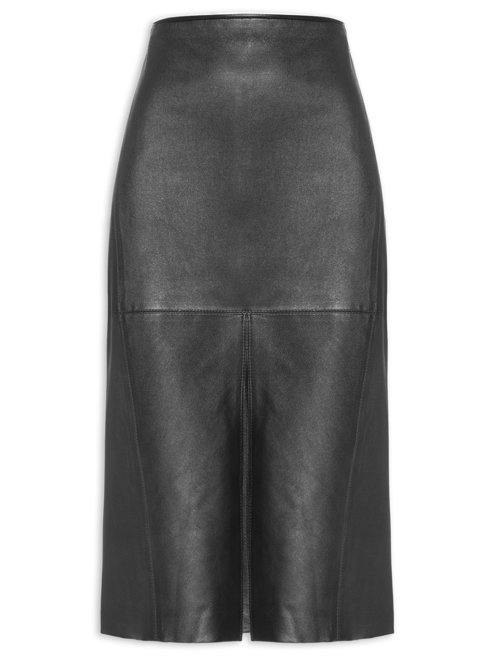 Animale - Saia De Couro Stretch Midi Fenda Frontal - Preto